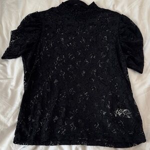 SHEIN Black Lace Short Sleeve High Neck Blouse - Size Large